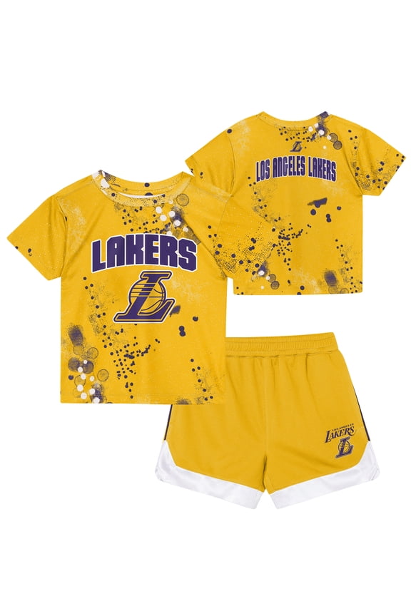 Preschool Outerstuff Gold Los Angeles Lakers Home Plate T-Shirt & Shorts Set