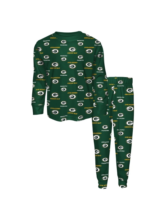 Preschool Outerstuff Green Green Bay Packers All-Over-Print Long Sleeve T-Shirt and Pants Sleep Set