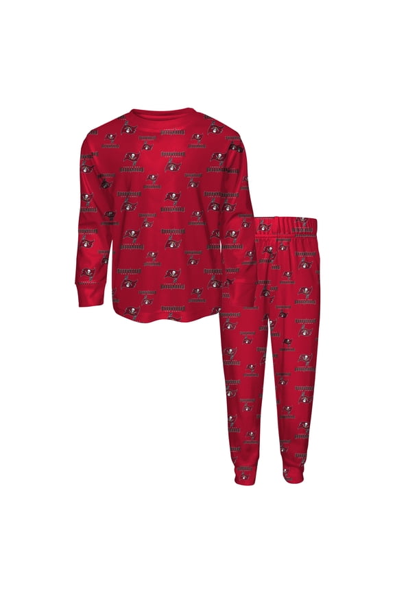 Preschool Outerstuff Red Tampa Bay Buccaneers All-Over-Print Long Sleeve T-Shirt and Pants Sleep Set