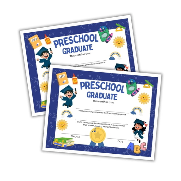 Preschool Pre-K Graduation Certificate Diploma 30pk 8.5x11 Elementary Daycare End of Year Ceremony Keepsake Milestone Students Class