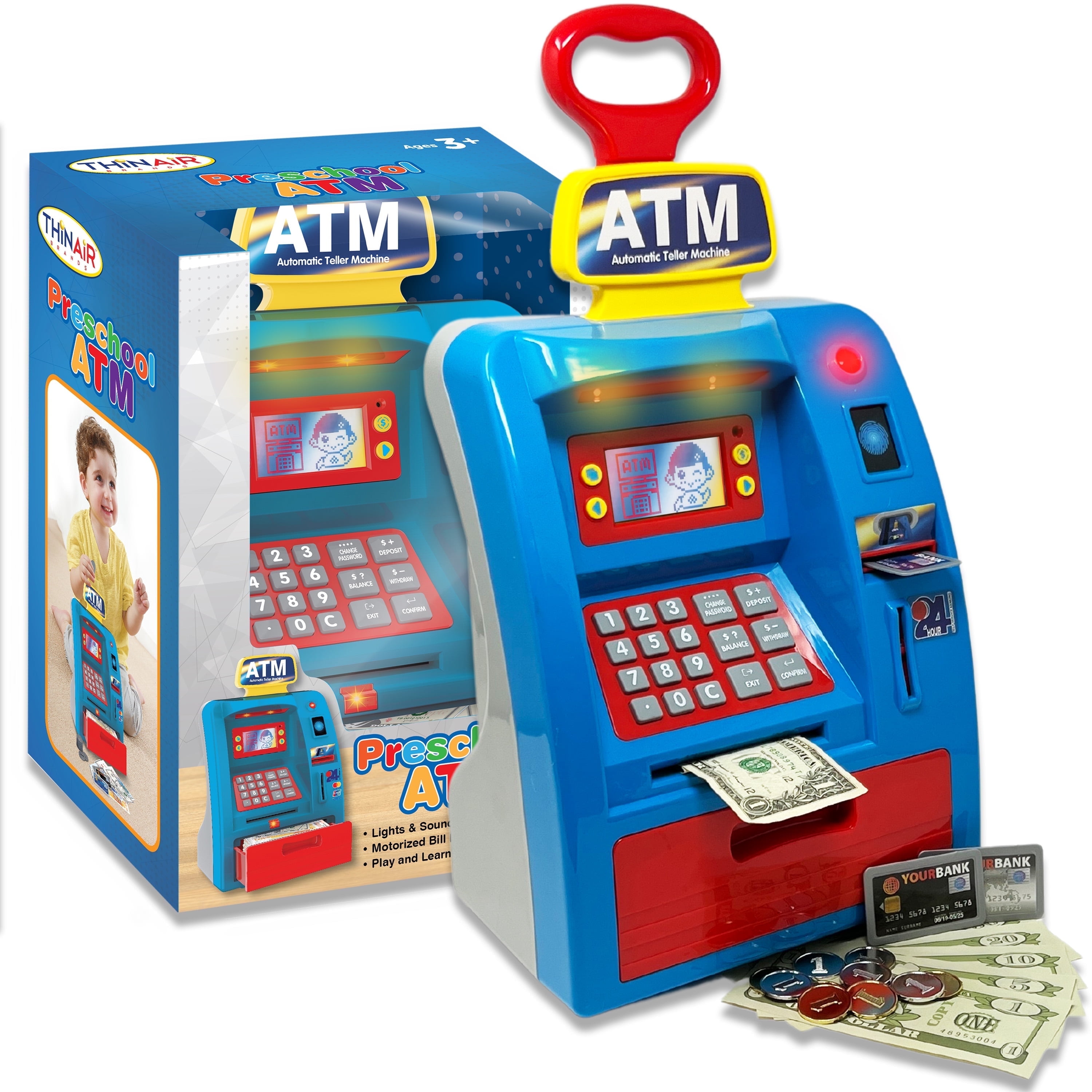 Walmart s Realistic Children s Pretend ATM Machine Piggy Bank with Play Bills Coins for Kids Ages 3 Up Walmart
