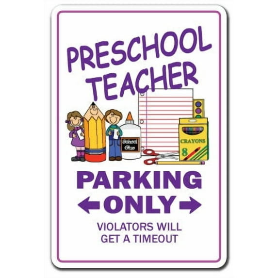 Preschool Teacher Aluminum Sign | Indoor/Outdoor | Funny Home Décor for Garages, Living Rooms, Bedroom, Offices | SignMission Parking Teach Child Gift Daycare K1 School Childcare Fun