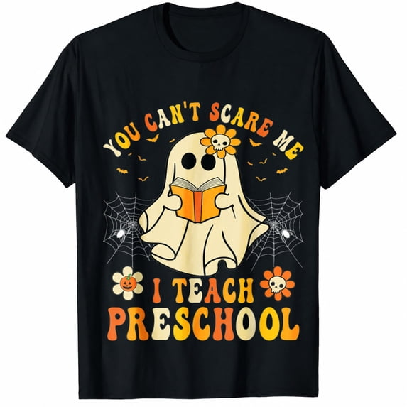 Preschool Teacher Halloween Shirt with Cute Ghost Graphic, Funny Spooky Classroom T-Shirt