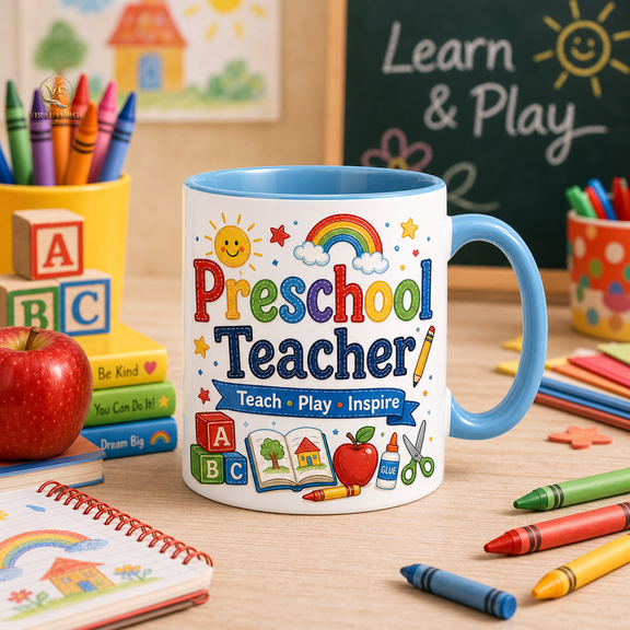 Preschool Teacher Mug 11oz & 15oz Colorful Teach Play Inspire Gift