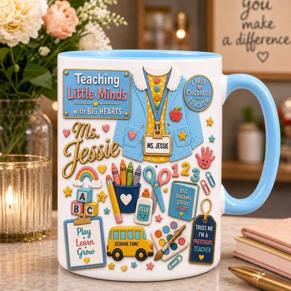 Preschool Teacher Mug 3D Effect Personalized Early Childhood Educator Gift