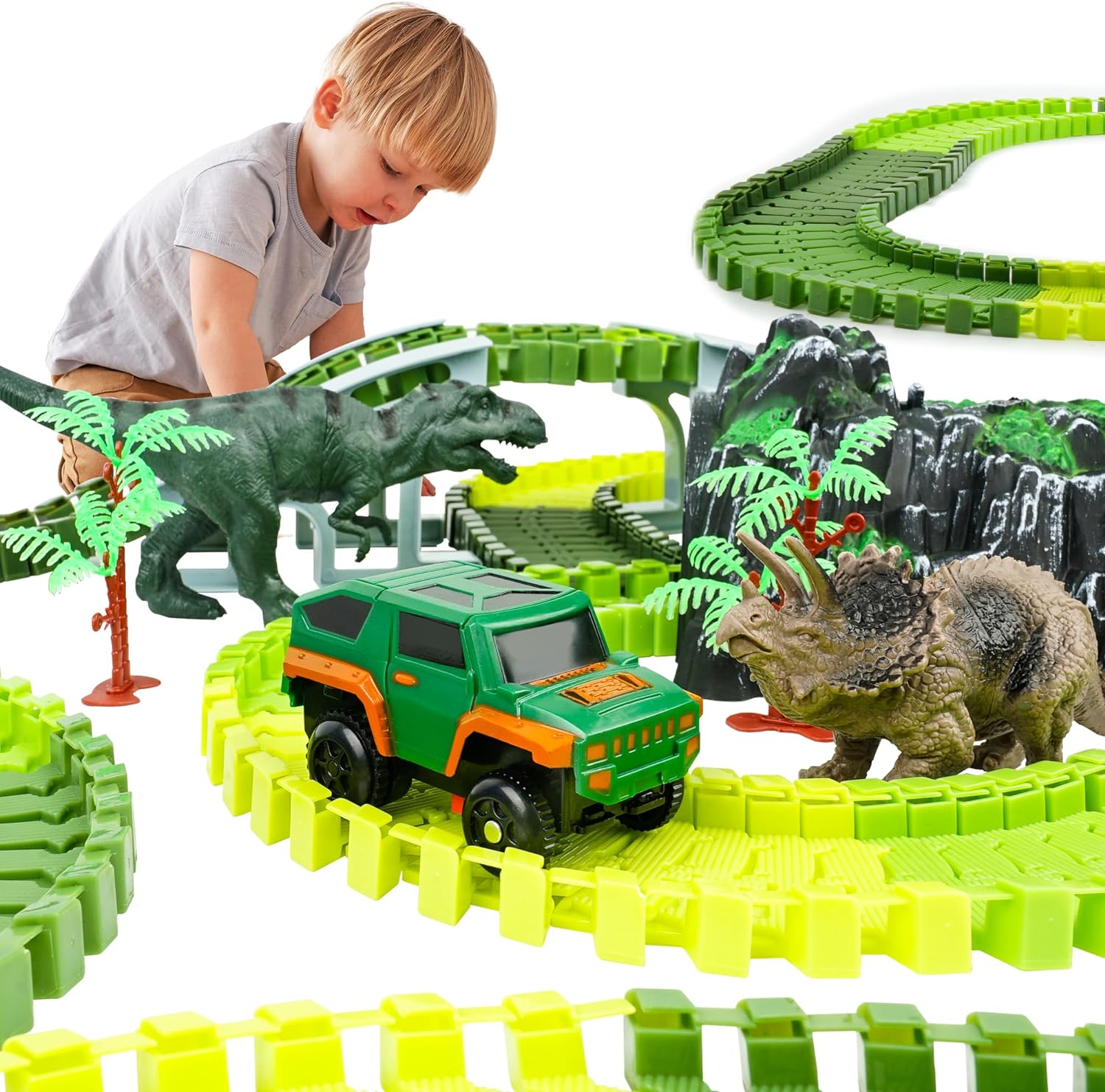 Preschool Vehicles Playset Track Set, Bellochiddo Race Car Toys for