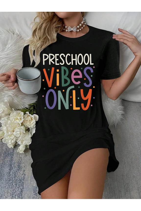 Preschool Vibes Teacher Back To School T-Shirt Dress Casual Summer Dress Everyday Outfit