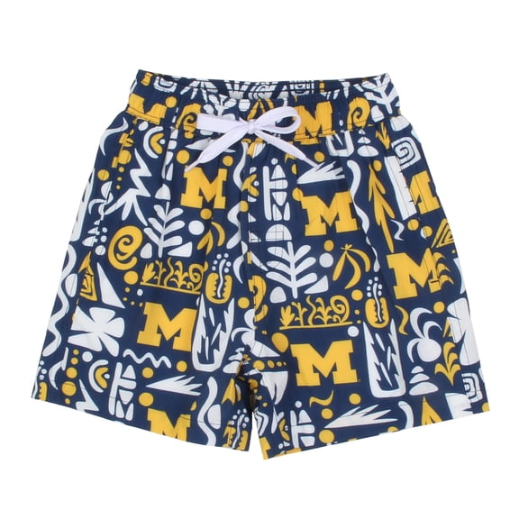 Preschool Wes & Willy  Navy Michigan Wolverines Allover Print Tribal Swim Shorts