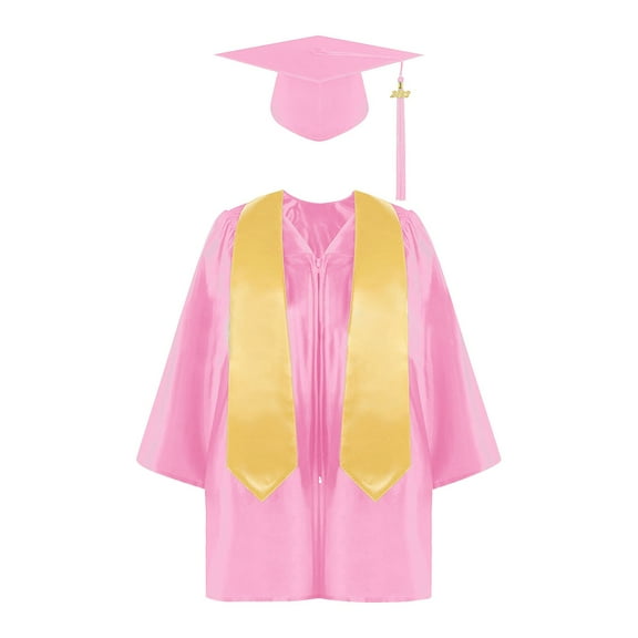 Preschool and Kindergarten Graduation Outfits Kids School Uniforms with Tassel Cap Gown Boys Girls 2025 Sets (5 Years, Pink)