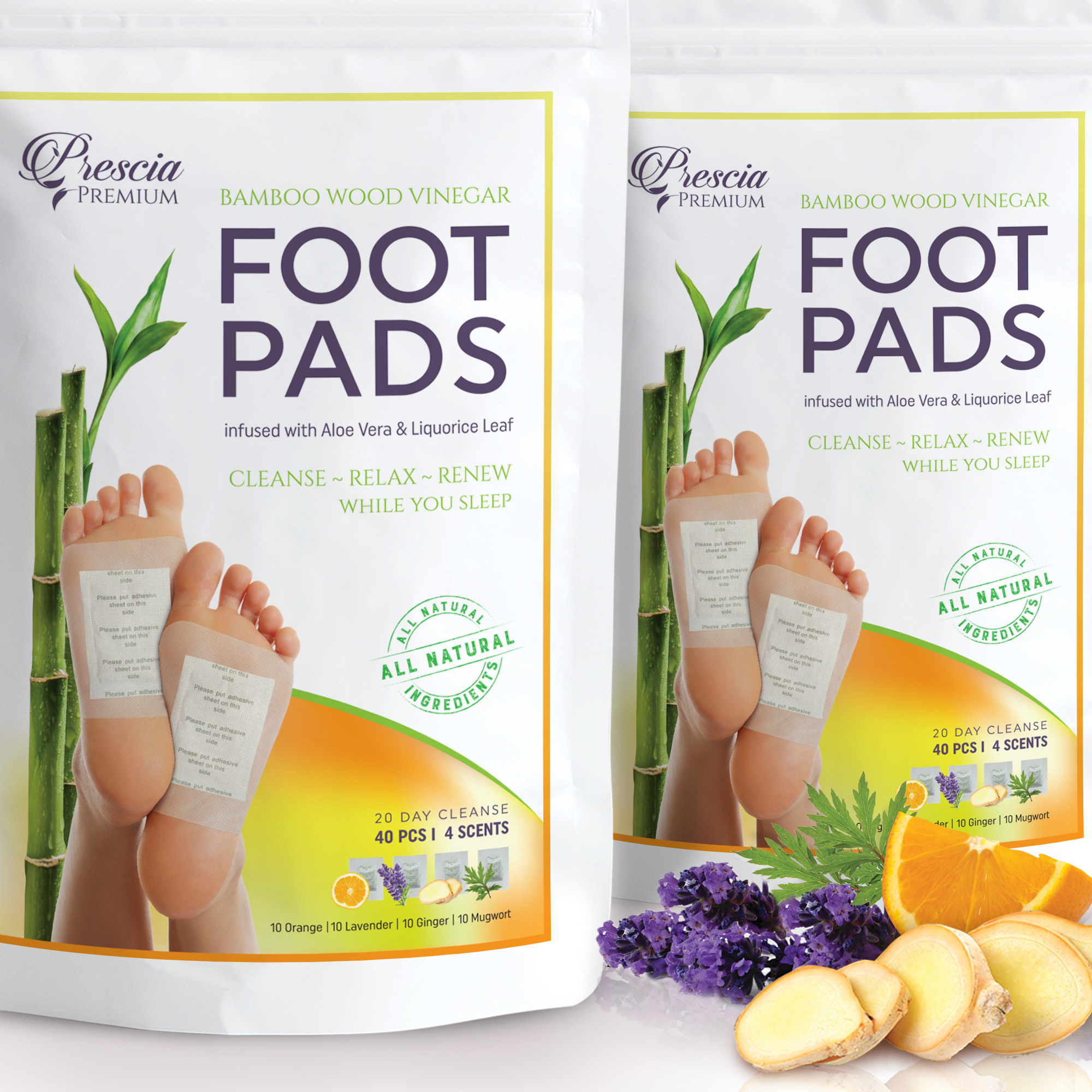 Prescia Detox Foot Pads 80 Pcs, Ginger Foot Detox Pads, Sleep Aid with