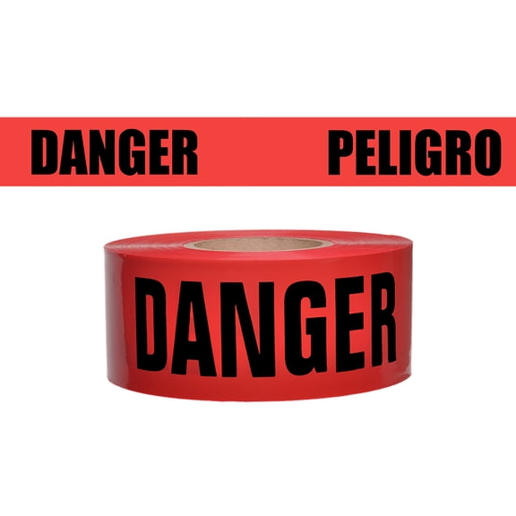 [NO ADHESIVE] Presco Economy Printed Barricade Tape [2 mil thick]: 3 in. x 1000 ft. (Red with Black "DANGER PELIGRO" printing)