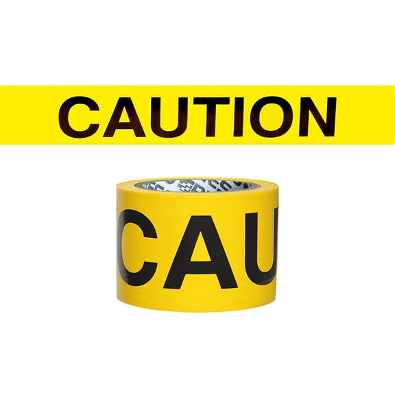 [NO ADHESIVE] Presco Economy Printed Barricade Tape [2 mil thick]: 3 in. x 300 ft. (Yellow with Black "CAUTION" printing)