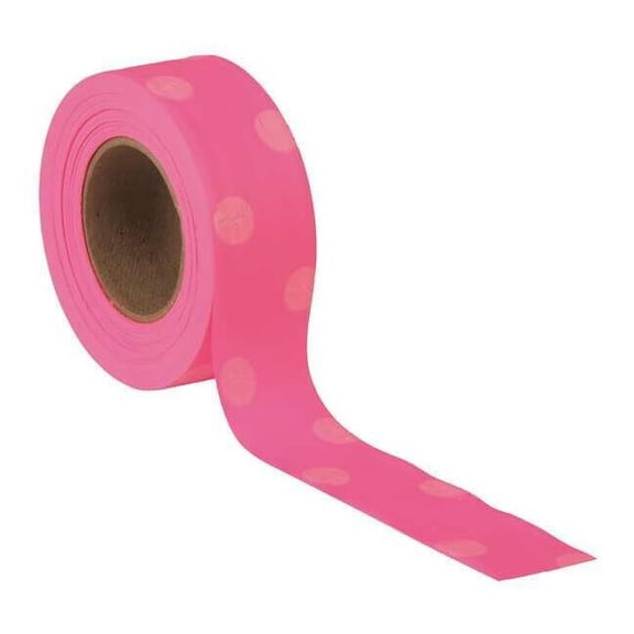 Flagging Tape, No Legend, Fluorescent Pink/White, 1 3/16 in Wide x 150 ft Length, Vinyl, 2.5 mil
