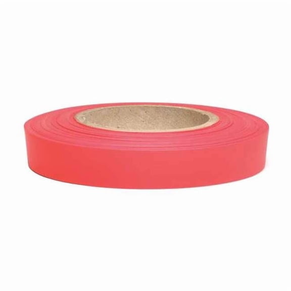 Flagging Tape, No Legend, Fluorescent Red, 1/2 in Wide x 300 ft Length, Vinyl, 2.5 mil