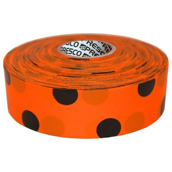[NO ADHESIVE] Presco Polka Dot Patterned Roll Flagging Tape: 1-3/16 in. x 50 yds. (Neon Orange and Black Polka Dot)