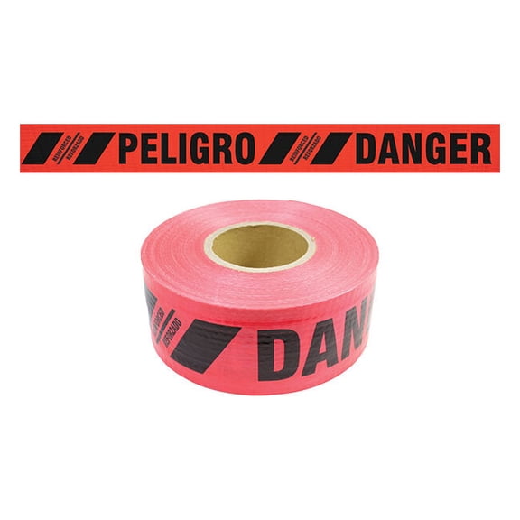 Presco Reinforced Bilingual Barricade Tape, "Danger/Peligro", Red, 8/Case