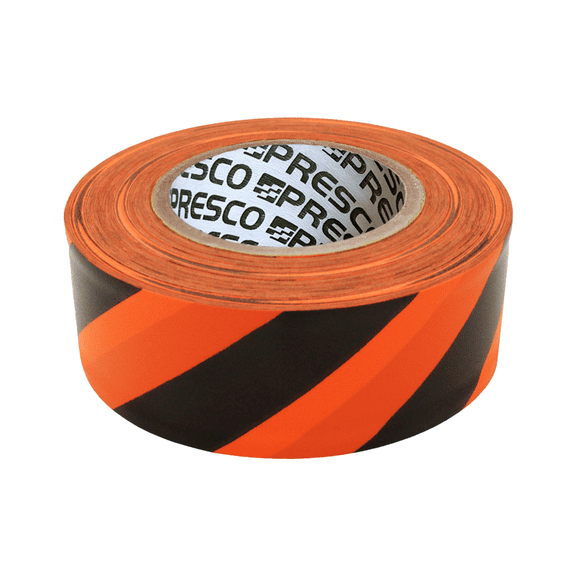 [NO ADHESIVE] Presco Stripe Patterned Roll Flagging Tape: 1-3/16 in. x 300 ft. (Orange and Black Stripes)