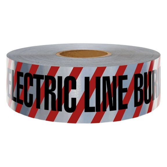 Presco U.S. Made Underground Detectable Tape: 3 in. x 1000 ft. (Red with Black "CAUTION BURIED ELECTRIC LINE BELOW" printing)