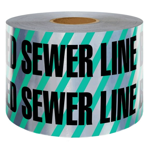 Presco U.S. Made Underground Detectable Tape: 6 in. x 1000 ft. (Green with Black "CAUTION BURIED SEWER LINE BELOW" printing)