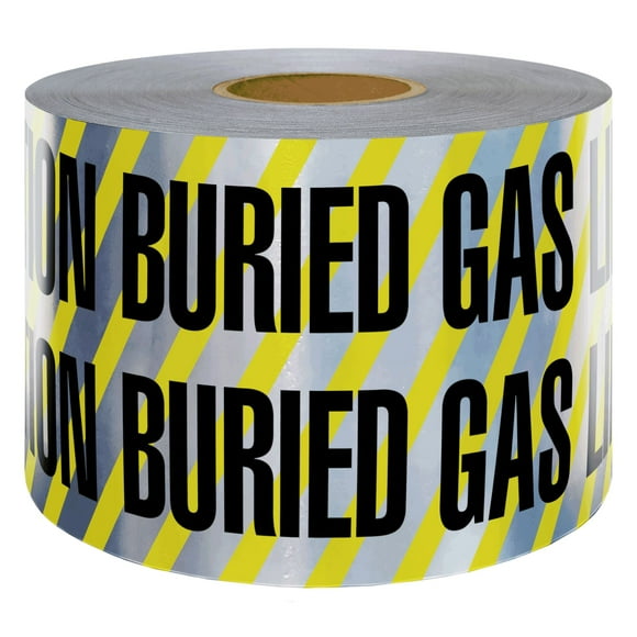 Presco U.S. Made Underground Detectable Tape: 6 in. x 1000 ft. (Yellow with Black "CAUTION BURIED GAS LINE BELOW" printing)
