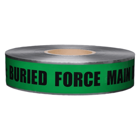 Presco Underground Detectable Tape: 2 in. x 1000 ft. (Green with Black "CAUTION FORCE MAIN BELOW" printing)