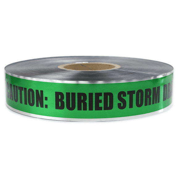 Presco Underground Detectable Tape: 2 in. x 1000 ft. (Green with Black "CAUTION STORM DRAIN BELOW" printing)