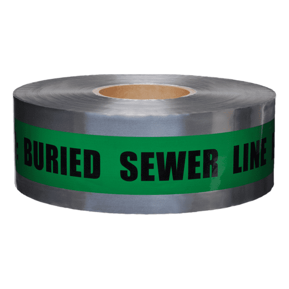 Presco Underground Detectable Tape: 3 in. x 1000 ft. (Green with Black "CAUTION BURIED SEWER LINE BELOW" printing)