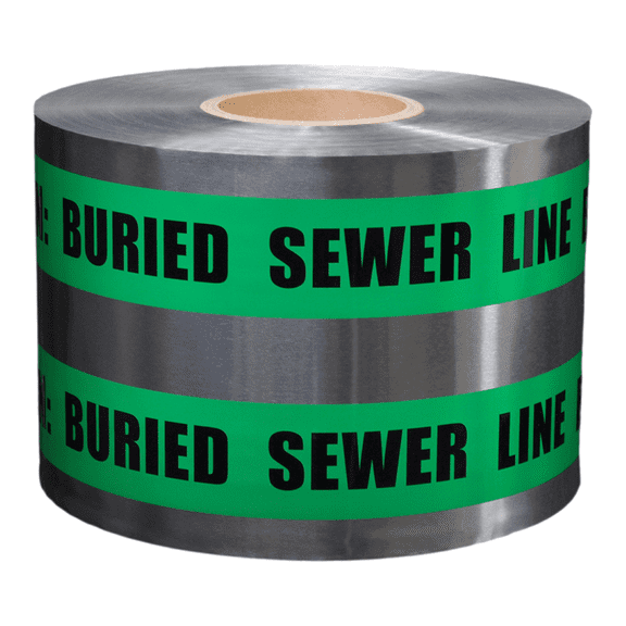 Presco Underground Detectable Tape: 6 in. x 1000 ft. (Green with Black "CAUTION BURIED SEWER LINE BELOW" printing)