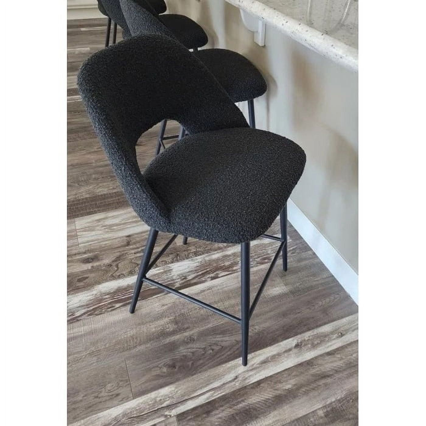 Prescott Black Boucle Upholstered Counter Stools with Metal Legs, Set of 2