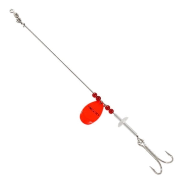 Prescott Spinner Strip-On Rig 6" Leader 1-1/4" Prescott Blade 2/0 Hook - Fluorescent Red