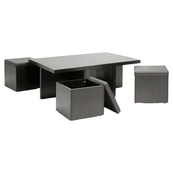 Prescott Table and Stool Set with Hidden Storage in Dark Brown
