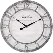 & Co 10" Farmhouse Series Wall Clock, Quartz Movement, Shiplap Style, Raised 3D Arabic Numeral, Galvanized Finish