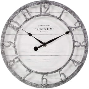 & Co 10" Farmhouse Series Wall Clock, Quartz Movement, Shiplap Style, Raised 3D Arabic Numeral, Galvanized Finish