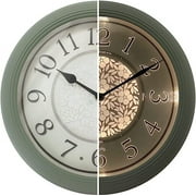 PresenTime & Co 12.6" Indoor Luminous Clock, Silent no ticking, Paris sage green, Lighted Clock with Smart Sensor to turn on/off lights in Low/bright light.