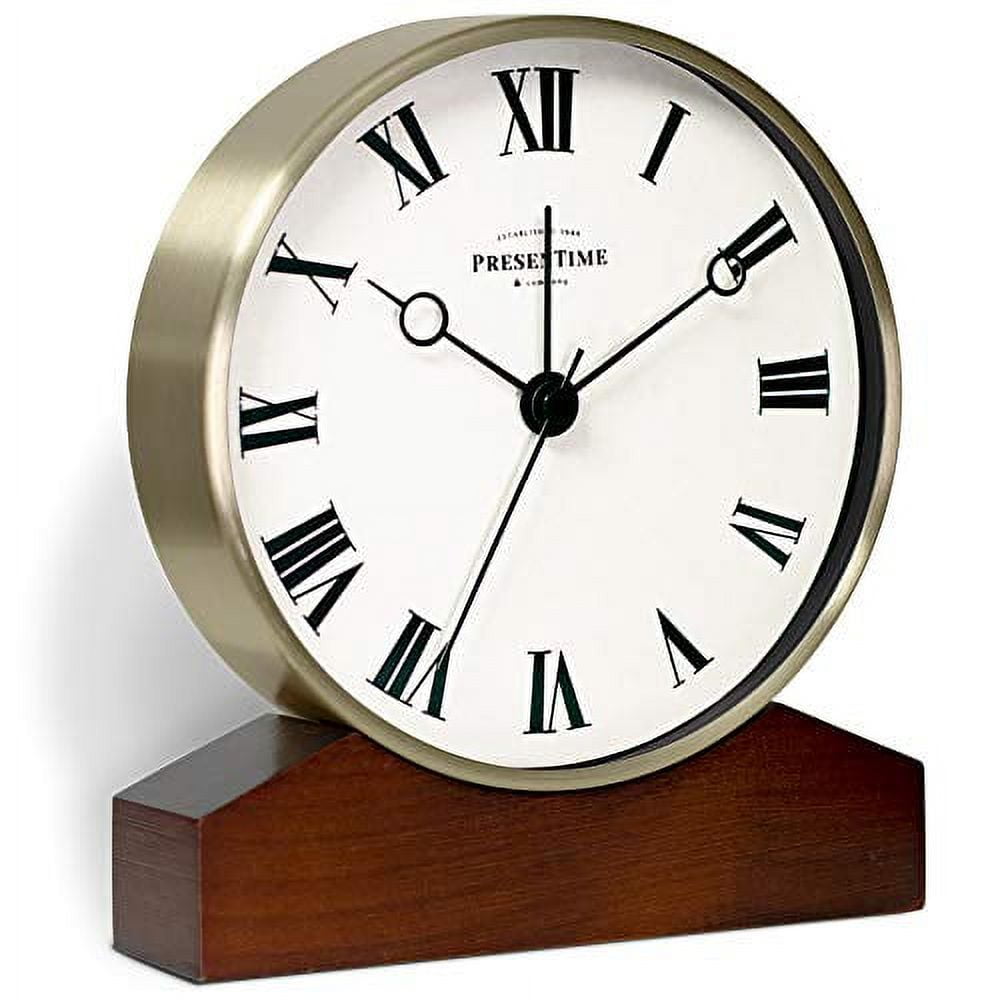 Vintage Gold and Walnut Metal Mantel Alarm Clock