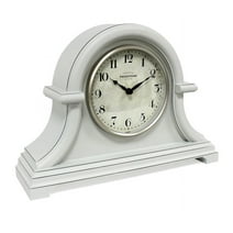 PresenTime & Co Vintage Farmhouse Table Clock Series Napoleon Mantel Clock,13 x 10 inch, Domed Lens, Quartz Movement, Gray Cream Color.