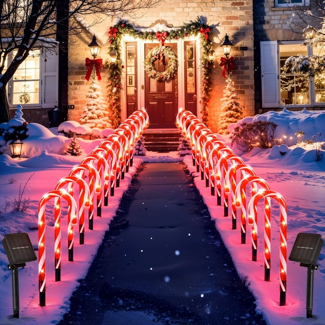 Presence 24PCS Solar Powered LED Candy Cane Pathway Lights, IP44