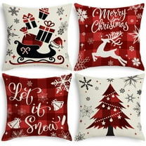 Presence 4 PCS Christmas Red Buffalo Plaid Pillow Covers, Home Indoor Christmas Decorations Props