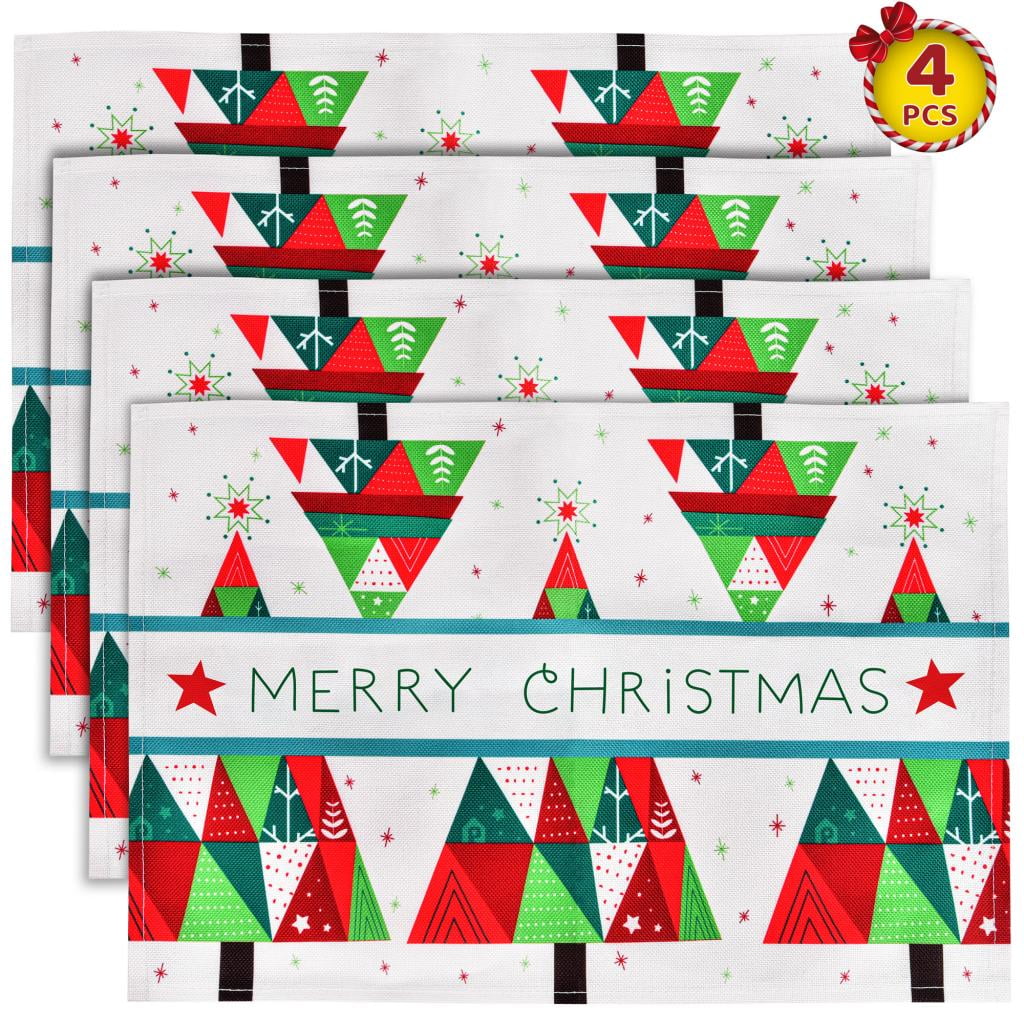 Presence 4Pcs Christmas Table Placements, Waterproof Linen Holiday
