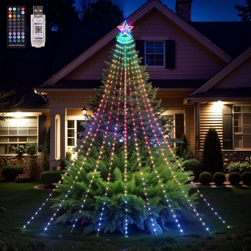 Presence Christmas Star Waterfall String Lights, RGB Color-Changing LED ...