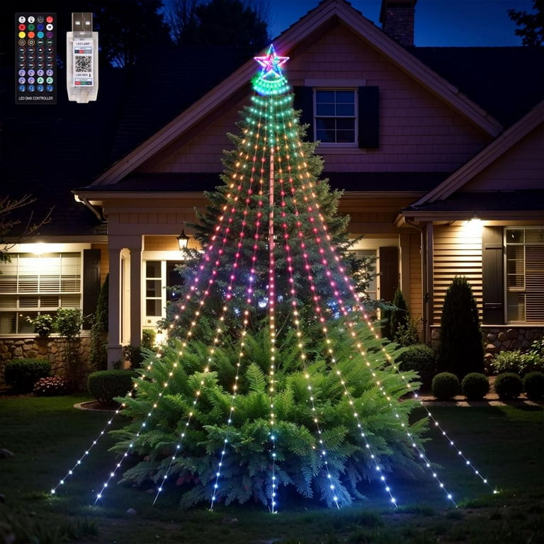Outdoor Christmas Decorations Star String Light with Remote APP Control  10FT 305LED Waterfall Christmas Tree Light RGB Color Changing Waterproof  Hanging Twinkle Fairy Light 10 Mode Timer Music Sync 