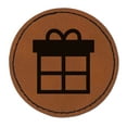 thumbnail image 1 of Present Gift Box Birthday Christmas Holiday 2.5" Faux Leather Round Engraved Iron-On Patch - Brown, 1 of 6
