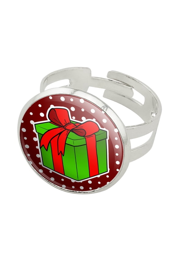 Present Gift Christmas Holiday Silver Plated Adjustable Novelty Ring