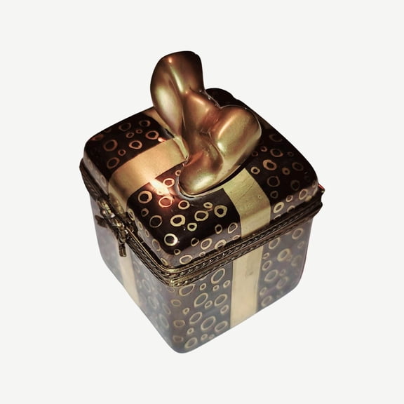 Elegant Gold Bow Box for Gift Giving Limoges Box Porcelain Figurine