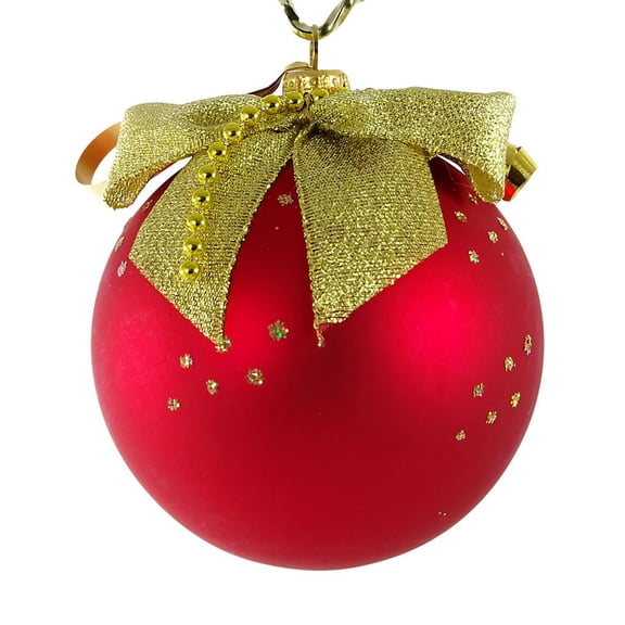 "Present" Hand Painted Glass Christmas Ornament (red, matte).