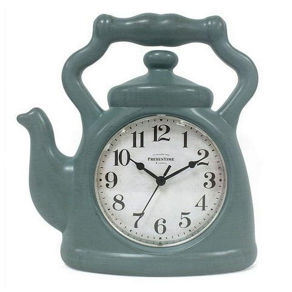 Present Time 11" Quartz Teapot Mantel Decorative Clock with Non-Ticking Mechanism