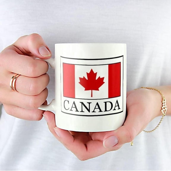 Presentable 11oz Canada Themed Ceramic Mug with Maple Leaf Bold CANADA Design Durable Machine Washable Reusable Coffee Cup Home Office Restaurant Use