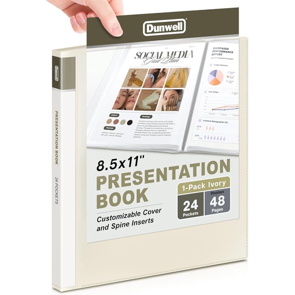 Presentation Binder 24-Pocket, Displays 48 Pages, 8.5x11 Portfolio with Plastic Sleeves, Storage and Organizer for Documents, Certificates, Projects, Photos (Ivory)
