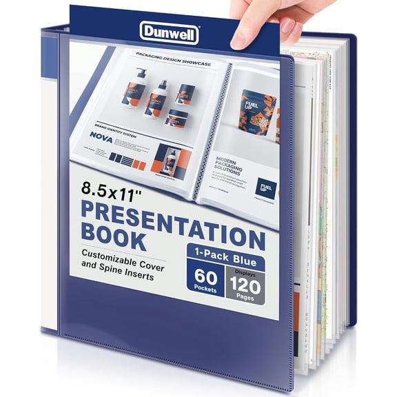 Presentation Binder 60-Pocket, Displays 120 Pages, 8.5x11 Portfolio Binder with Plastic Sleeves, Storage and Organizer for Documents, Photos, Kids Artwork, Projects, Recipes (Blue)