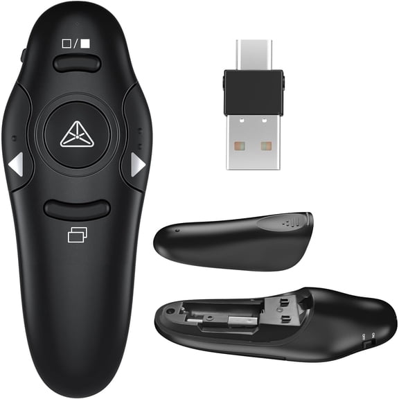 Presentation Clicker, 2-in-1 USB Type C Wireless Presenter Remote Clicker for Powerpoint with Red Light & Volume Control, Presentation Clicker Slide Advancer for Slide MAC, Computer, Laptop, Keynote